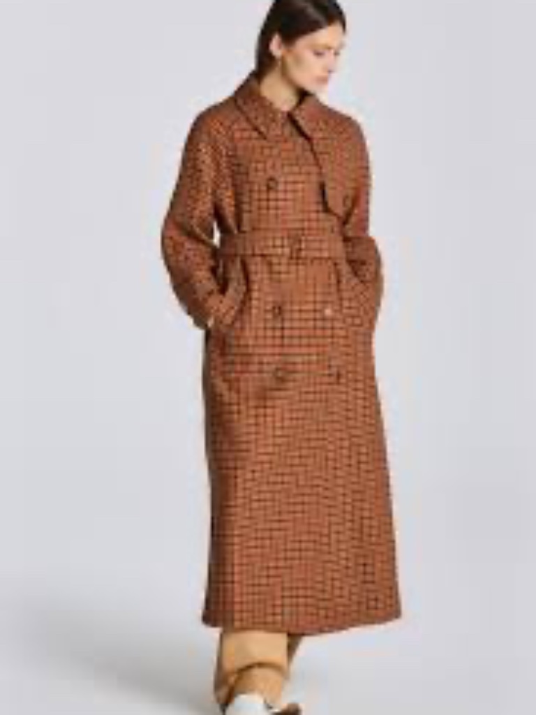 Gant Golden Orange Plaid Check Trench Coat Belted Double-Breasted-Medium — image 2 of 6